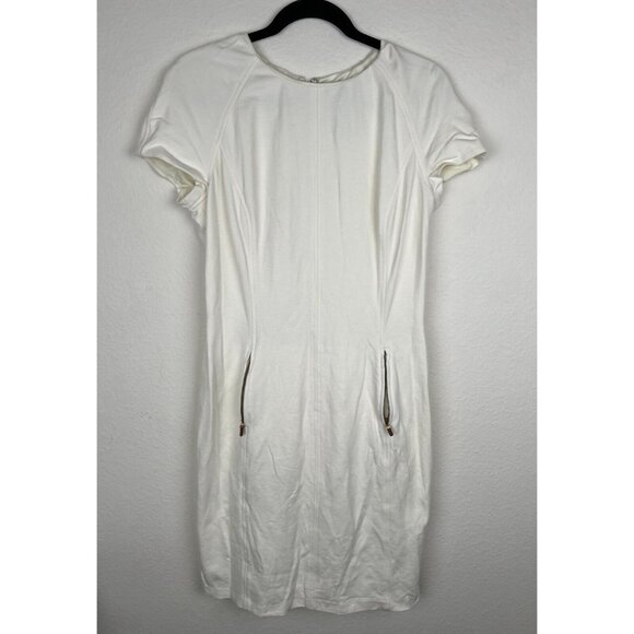Lauren Ralph Lauren Shift Dress Women 12 Ivory Front Pockets Short Sleeve - Picture 2 of 11